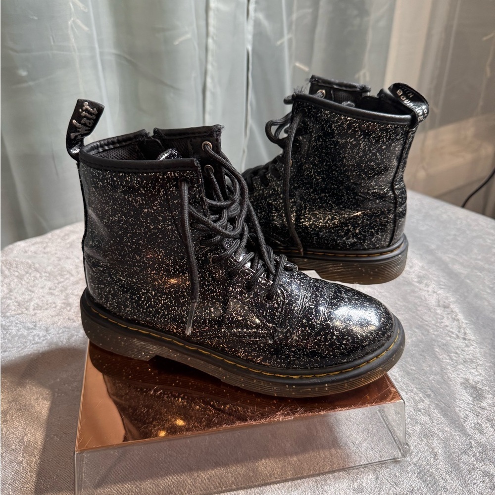 Dr. Martens Black Glitter Lace-Up Boots Size 3